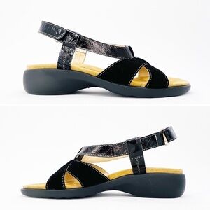 Haflinger Sandals Women’s Euro Size 38=US 7 Black Suede Patent Leather Like New